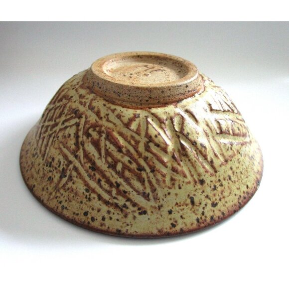 Vintage Signed MP Handmade Studio Art Pottery Bowl - Brown & Yellow Dish MCM - Picture 5 of 7
